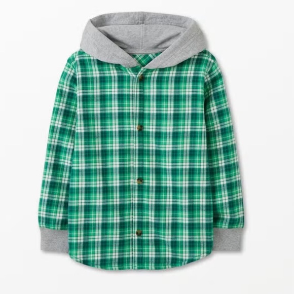 *3/$20* HANNA ANDERSSON Hooded Flannel Jacket Plaid Shacket in Minty Green 5 - Picture 1 of 7